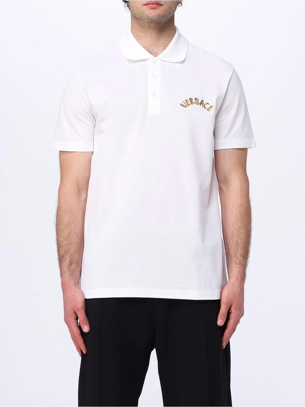 Versace Seashell Baroque Logo Cotton Piqué Polo